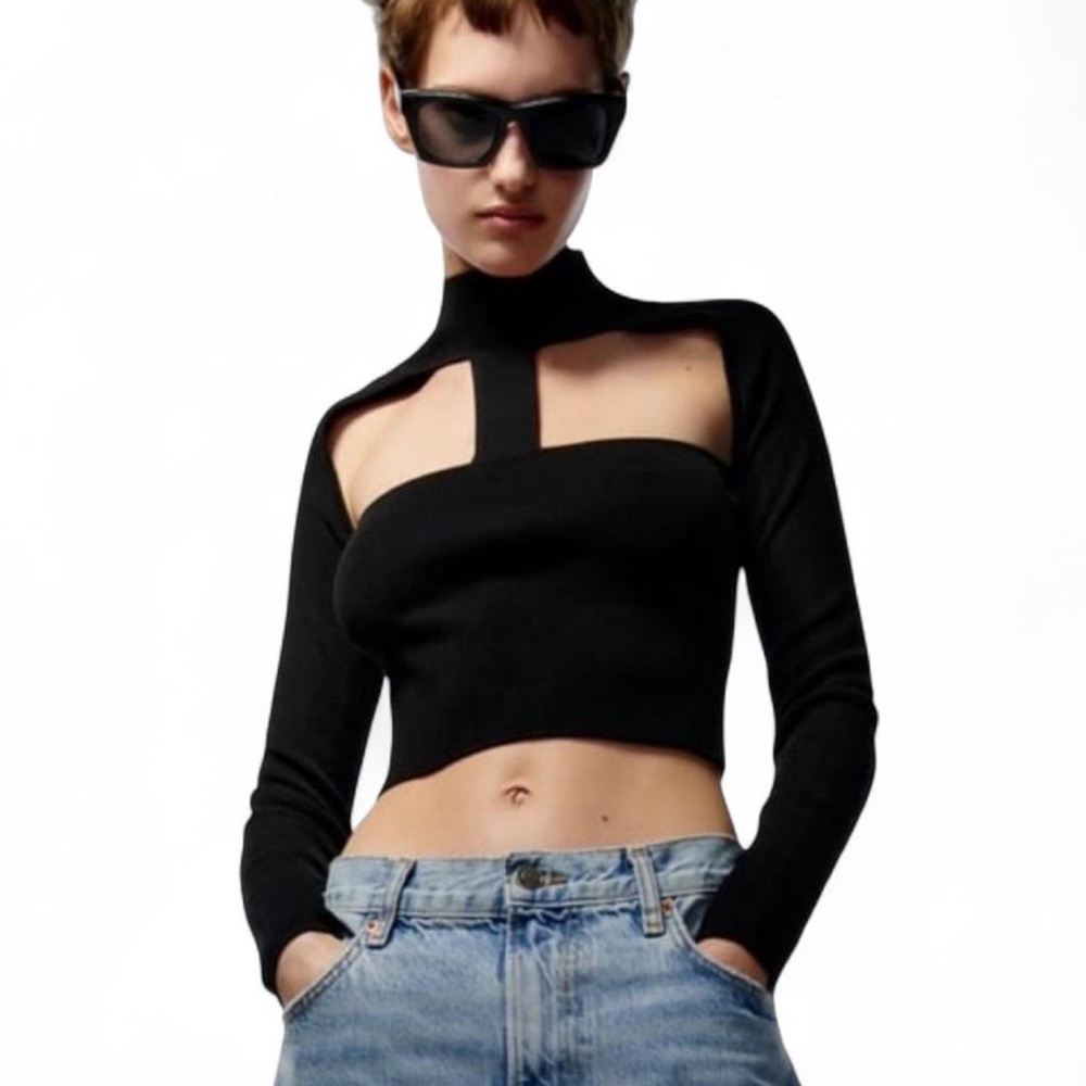 Zara Black Cut-Out Crop Top